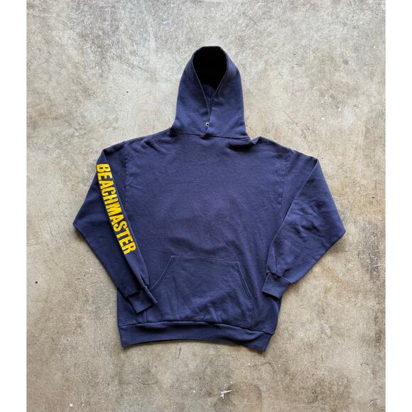 Vintage 80s Beachmaster Jerzees Navy Blue Military Hoodie Size XL Made in USA - Picture 2 of 8